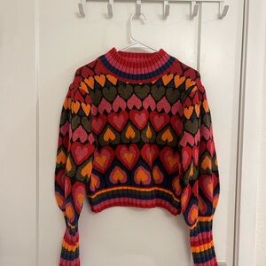 FARM Rio Heart Eclectic Romantic Multicolor Heart Sweater